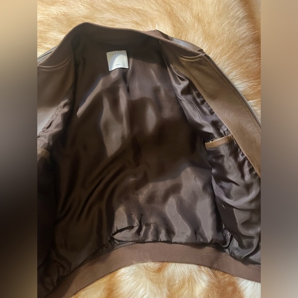 Sandro Mens H21 New Monaco Leather Jacket Size S Marron Brown Lambskin - Picture 14 of 15